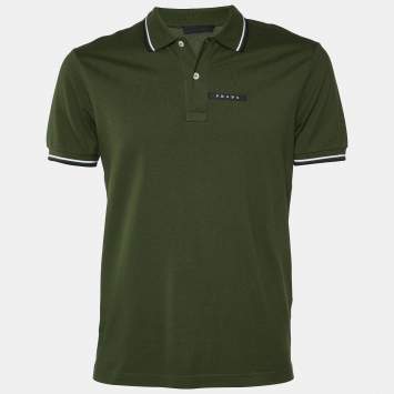 Pre Owned Prada Green Cotton Knit Polo T-Shirt M