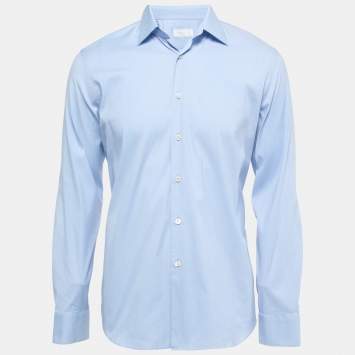 Pre Owned Prada Blue Stretch Cotton Button Front Full Sleeve Shirt L