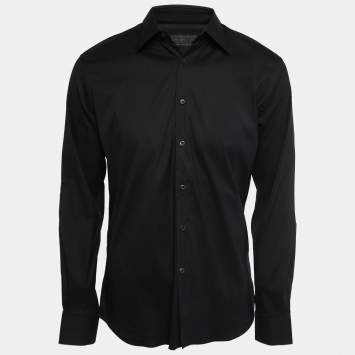 Pre Owned Prada Black Cotton Button Front Full Sleeve Shirt M