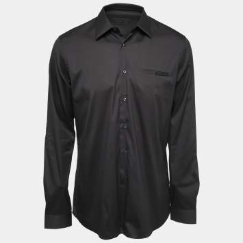 Pre Owned Prada Black Grey Cotton Button Front Full Sleeve Shirt XL