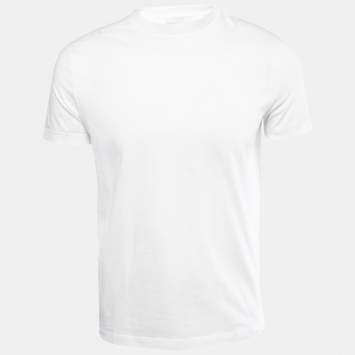 Pre Owned Prada White Cotton Crew Neck Half Sleeve T-Shirt M