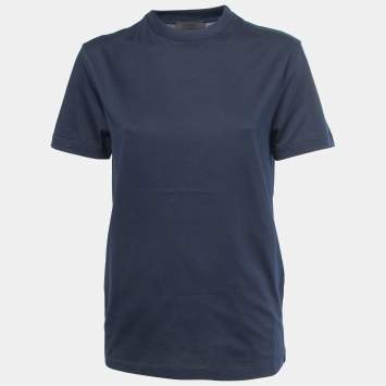 Pre Owned Prada Navy Blue Cotton Crewneck T-Shirt S