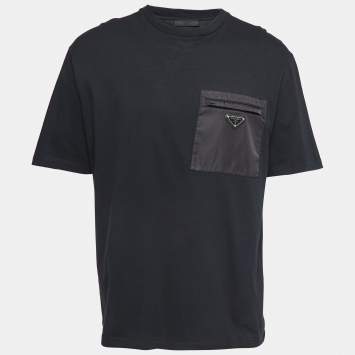 Pre Owned Prada Black Cotton Pocket Detailed Crew Neck Half Sleeve T-Shirt XL