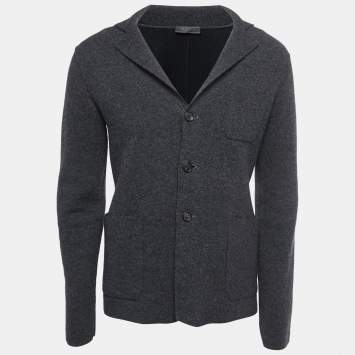 Pre Owned Prada Grey Wool Knit Single Breasted Jacket M
