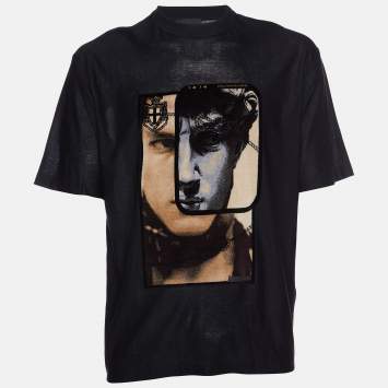 Pre Owned Prada Black Cotton Knit Velour Pattern T-Shirt XL