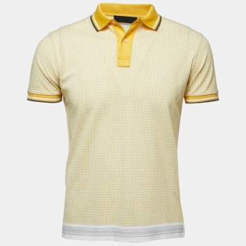 Pre Owned Prada Yellow Patterned Cotton Pique Polo T-Shirt M