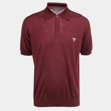 Pre Owned Prada Burgundy Wool Knit Polo T-Shirt 2XL