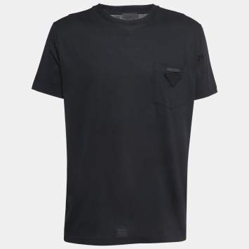 Pre Owned Prada Black Cotton Logo Pocket Detail Crew Neck Half Sleeve T-Shirt 3XL