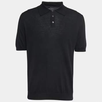 Pre Owned Prada Black Wool Polo T-Shirt XXL