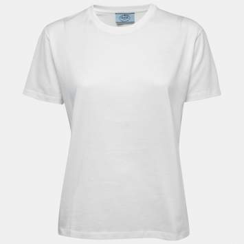 Pre Owned Prada White Cotton Crew Neck T-Shirt L
