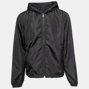 Pre Owned Prada Black Nylon Zip Front Hooded Jacket L