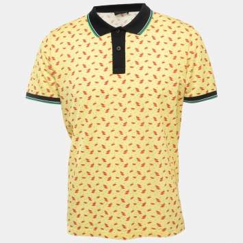 Pre Owned Prada Yellow All-Over Watermelon Print Cotton Pique Polo T-Shirt L