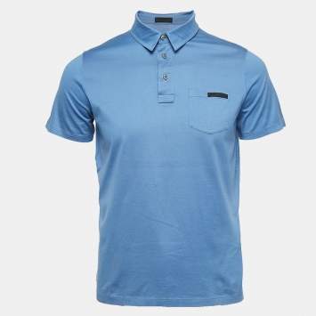 Pre Owned Prada Blue Cotton Logo Pocket Detailed Polo T-Shirt M