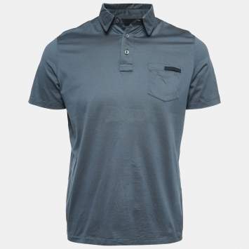Pre Owned Prada Grey Cotton Logo Pocket Detailed Polo T-Shirt M