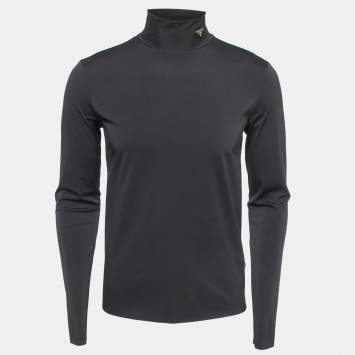 Pre Owned Prada Black Stretch Knit Turtle Neck Skinny Fit T-Shirt L