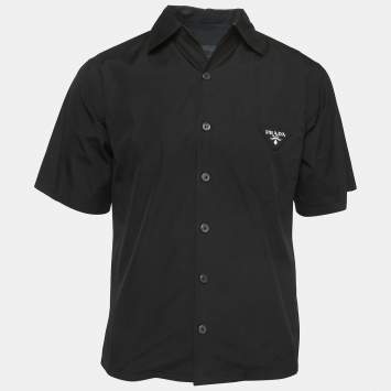Pre Owned Prada Black Cotton Pocket Detail Short Sleeve Shirt M