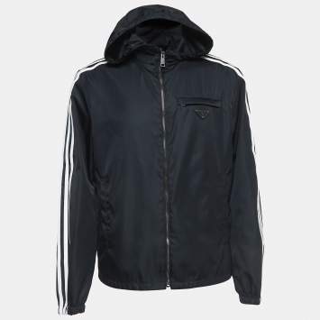 Pre Owned Prada X Adidas Black Re-Nylon Zip Front Hooded Jacket L