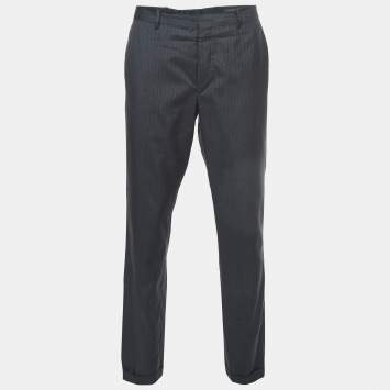 Pre Owned Prada Grey Pinstripe Wool Blend Buttoned Trousers XL