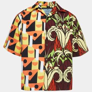 Pre Owned Prada Double Match Multicolor Printed Cotton Short Sleeve Shirt M