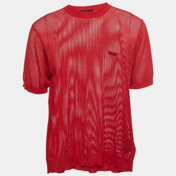 Pre Owned Prada Red Mesh Knit T-Shirt S
