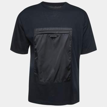 Pre Owned Prada Black Cotton Front Patch Pocket Detail T-Shirt L