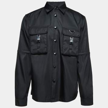 Pre Owned Prada Black Triangle Plaque Logo Re-Nylon Cargo Shirt M