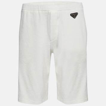Pre Owned Prada White Metal Triangle Terry Bermuda Shorts M