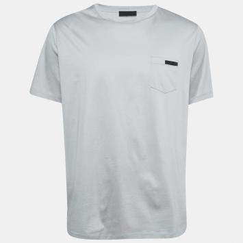 Pre Owned Prada Grey Cotton Chest Pocket Half Sleeve T-Shirt XXXL