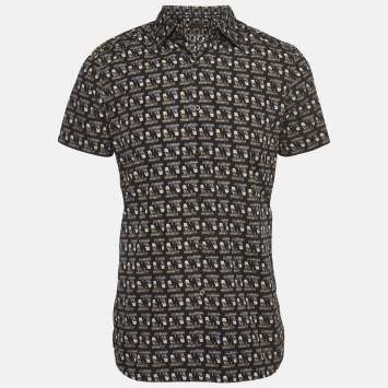 Pre Owned Prada Black Gun Print Cotton Buttoned Up Shirt M