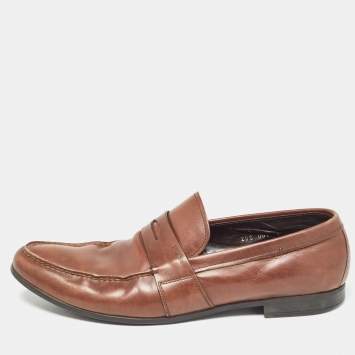 Pre Owned Prada Brown Leather Penny Slip On Loafers Size 43
