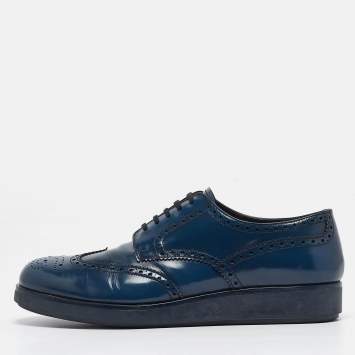 Pre Owned Prada Blue Leather Oxford Sneakers Size 43.5