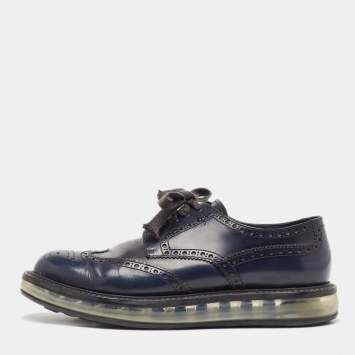 Pre Owned Prada Navy Blue Leather Lace Up Sneakers Size 42 