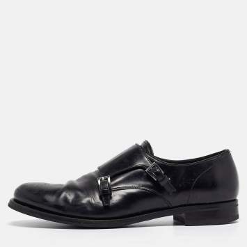 Pre Owned Prada Black Leather Double Monk Oxford Size 44
