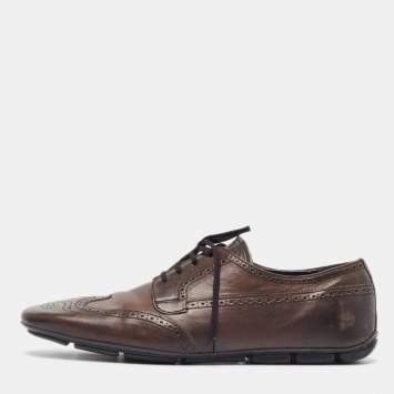 Pre Owned Prada Brown Brogue Leather Lace Up Oxfords Size 44