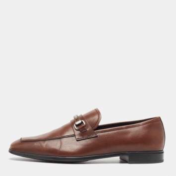 Pre Owned Prada Brown Leather Slip On Loafers Size 41.5