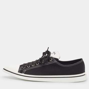 Pre Owned Prada Black Canvas Point-Toe Lace Up Sneakers Size 44.5