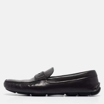 Pre Owned Prada Black Leather Penny Loafers Size 43.5