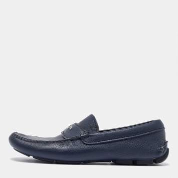 Pre Owned Prada Blue Leather Slip On Loafers Size 40