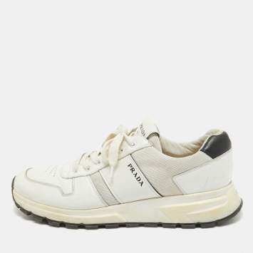 Pre Owned Prada White Leather and Mesh Low Top Sneakers Size 44