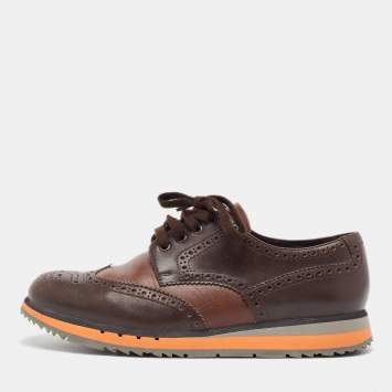 Pre Owned Prada Brown Leather Brogue Lace Up Derby Size 41