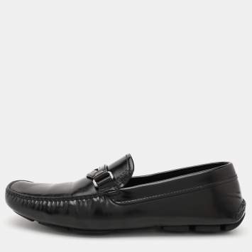 Pre Owned Prada Black Leather Slip On Loafers Size 42.5