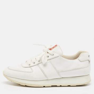 Pre Owned Prada White Leather Lace Up Sneakers Size 41.5