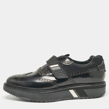 Pre Owned Prada Black Brushed Leather Velcro Brogues Size 41.5