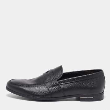 Pre Owned Prada Black Leather Penny Loafers Size 39.5