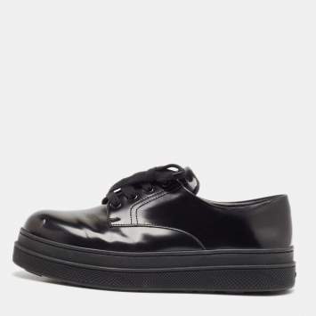 Pre Owned Prada Black Leather Lace Up Oxford Sneakers Size 41