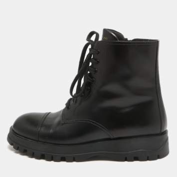 Pre Owned Prada Black Leather Lace Up Combat Boots Size 41