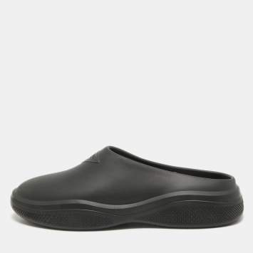 Pre Owned Prada Black Rubber Slip On Mules Size 42