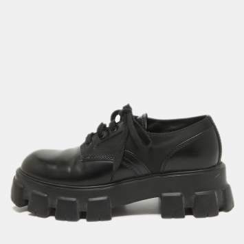 Pre Owned Prada Black Leather And Nylon Lace up Monolith Sneakers Size 42.5
