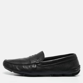 Pre Owned Prada Black Leather Penny Slip On Loafers Size 43.5