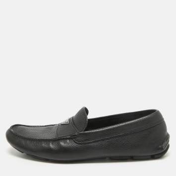 Pre Owned Prada Black Leather Slip On Loafers Size 44